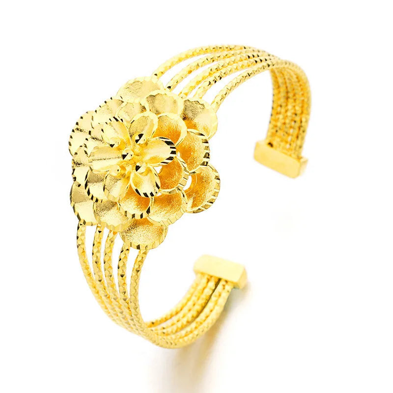 Vintage Flower 24KT Open Bangles Bracelets BE131