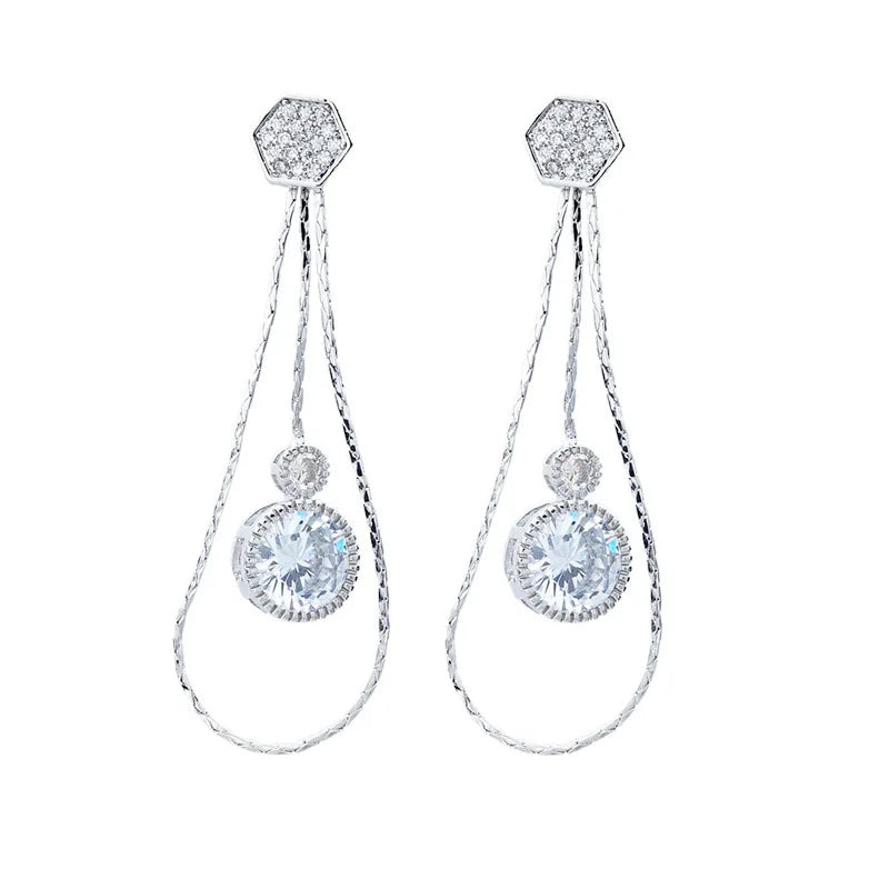 Water Drop Zircon 925 Silver Stud Earrings ER95