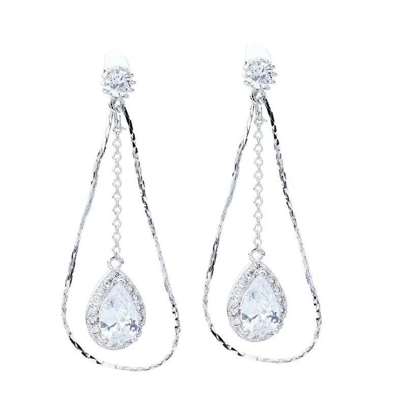 Water Drop Zircon 925 Sterling Silver Stud Earrings ER96