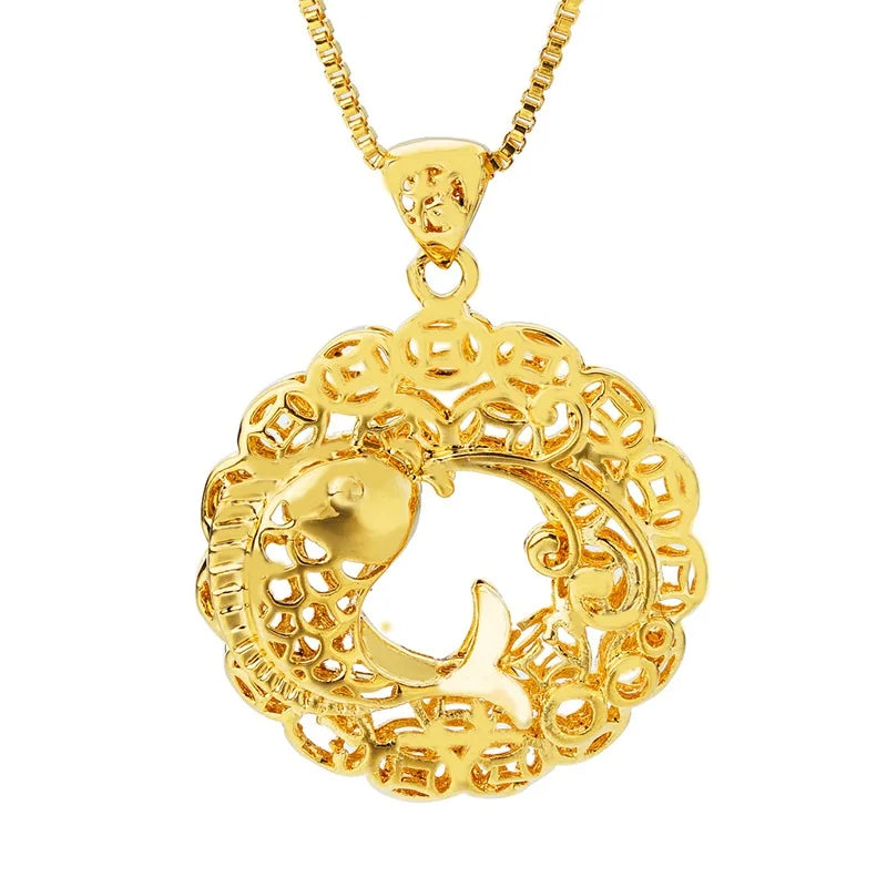 OMHXFC Hollow Carp Coin 18KT Charm Pendant
