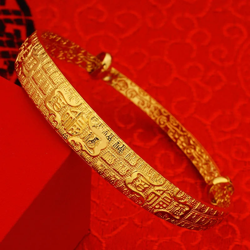 European Woman Wedding Gift Fortune Plum Blossom 24KT Bangles Bracelets