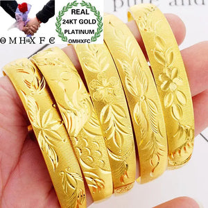 Vintage Dragon Phoenix Fish Flowers 24KT Bangles Bracelets