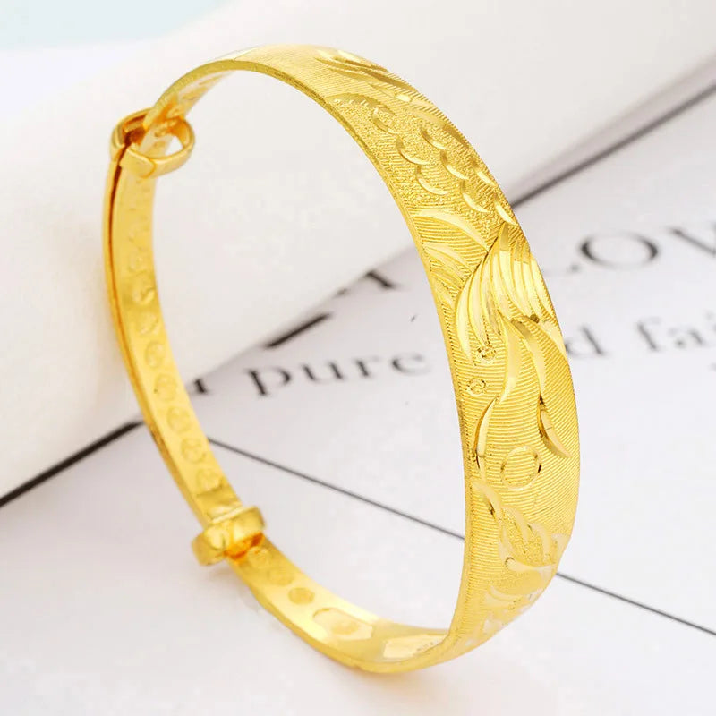Vintage Dragon Phoenix Fish Flower 24KT Bangles Bracelets