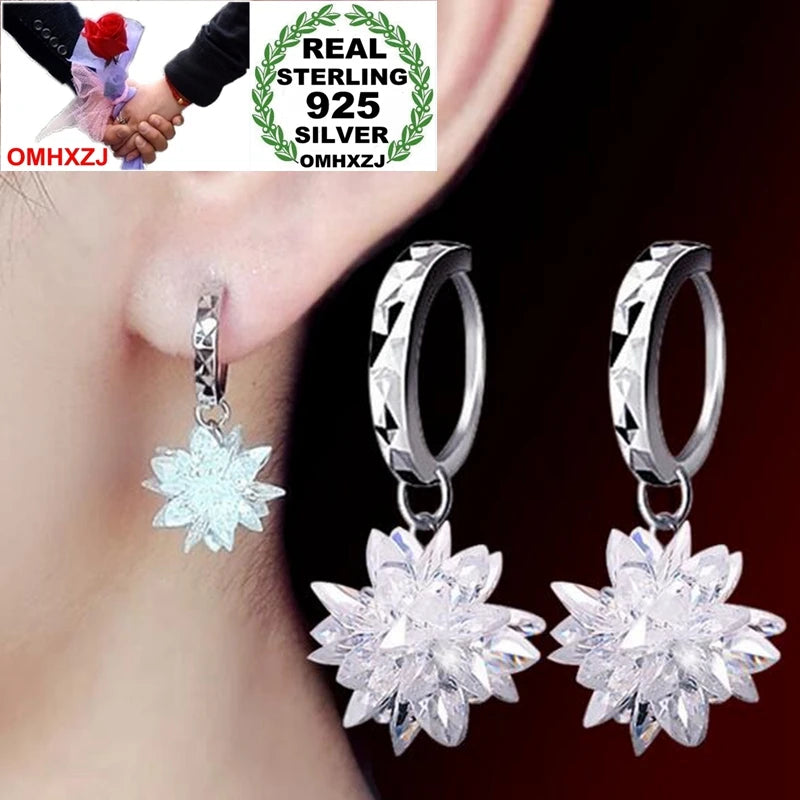 OMHXFC 925 Sterling Silver Geometric Star Ice Flowers Hoop Earrings