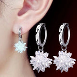 OMHXFC 925 Sterling Silver Geometric Star Ice Flowers Hoop Earrings