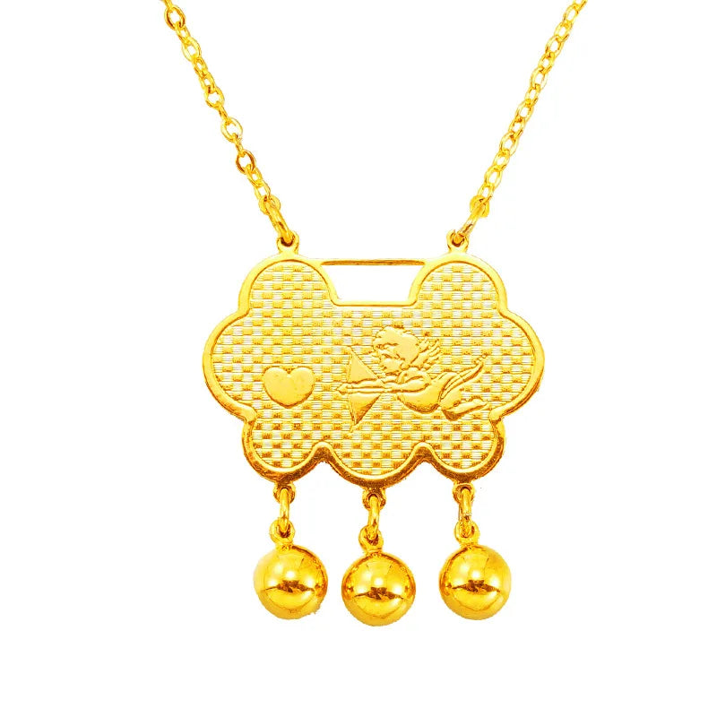 European Girl Party Wedding Gift Long Life Lock 24KT Necklace