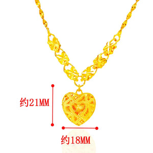 European Fine Hot Woman Hollow Heart 24KT Pendant Necklace