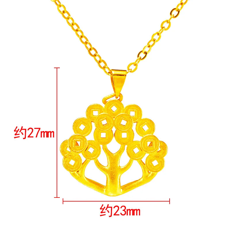 European Fine Woman Party Wedding Gift Fortune Tree 24KT Pendant Charm