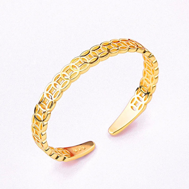 European Fine Woman Bride Party Birthday Wedding Coin 24KT Bracelet Bangle