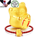 European Unisex Fortune Cat Bracelet 24KT Pendant Charm