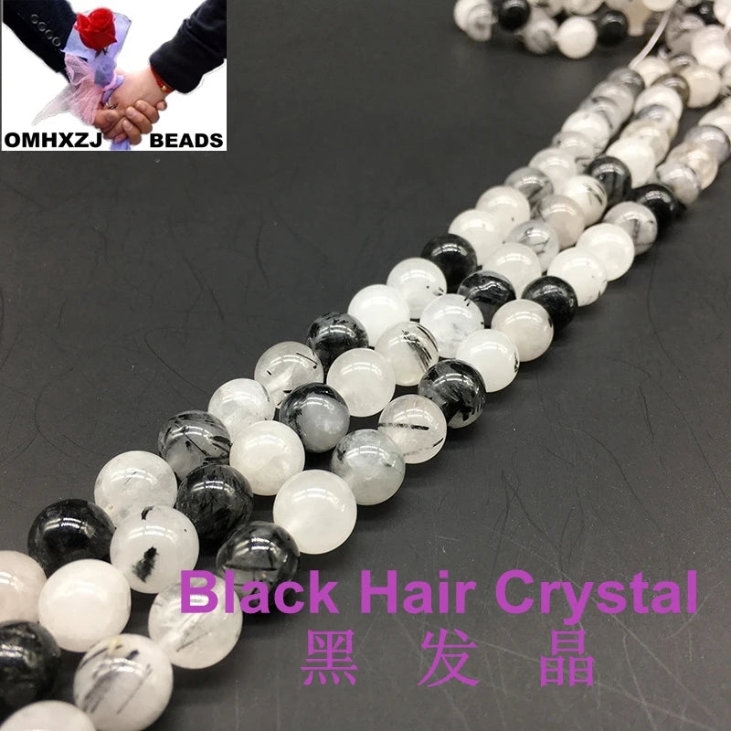 Natural Rutilated Quartz Crystal Loose Beads for Jewelry Making