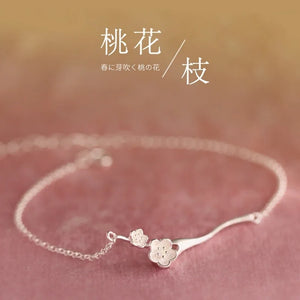Peach Flower 925 Sterling Silver Bracelet European Fine Woman Girl Party Gift