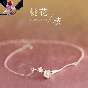 Peach Flower 925 Sterling Silver Bracelet European Fine Woman Girl Party Gift