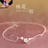 Peach Flower 925 Sterling Silver Bracelet European Fine Woman Girl Party Gift