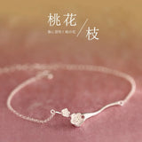 Peach Flower 925 Sterling Silver Bracelet European Fine Woman Girl Party Gift
