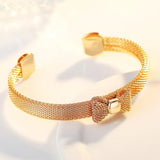 European Fine Woman Girl Rose Gold Bowtie Bangle Bracelet