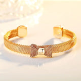 European Fine Woman Girl Rose Gold Bowtie Bangle Bracelet