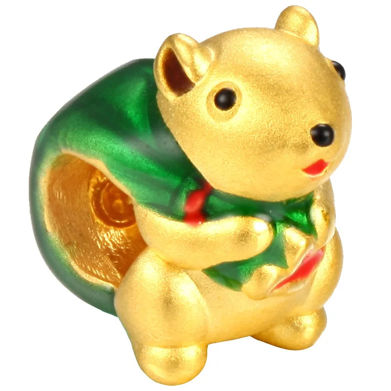 European Man Woman Party Birthday Wedding Gift Rat Beads 24KT Pendant Charm