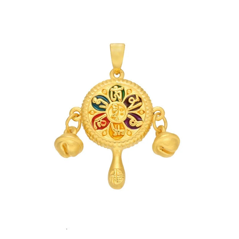 European Peace Bell Drum 24KT Pendant Charm