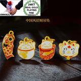 Vintage Fortune Cat 24KT Pendant Charm for Wedding Gift