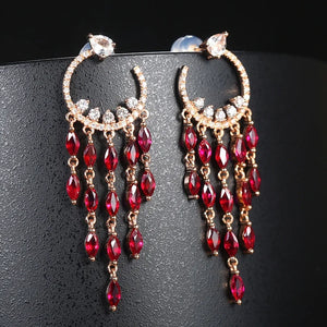 European Fine WomanGirl Tassel Zircon Stud Earrings
