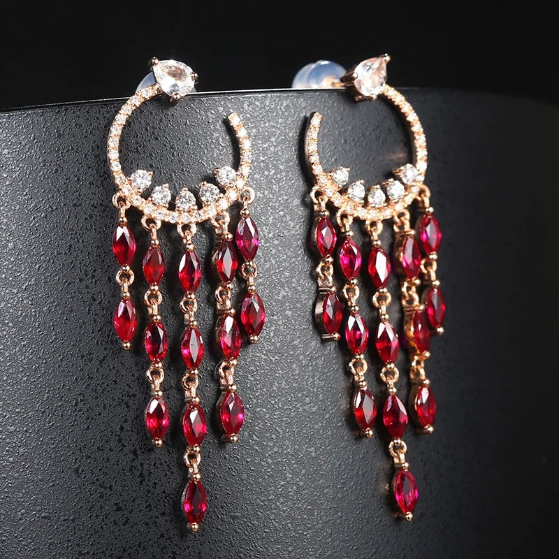 European Fine WomanGirl Tassel Zircon Stud Earrings