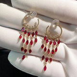 European Fine WomanGirl Tassel Zircon Stud Earrings
