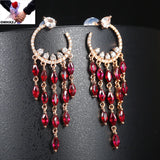 European Fine WomanGirl Tassel Zircon Stud Earrings