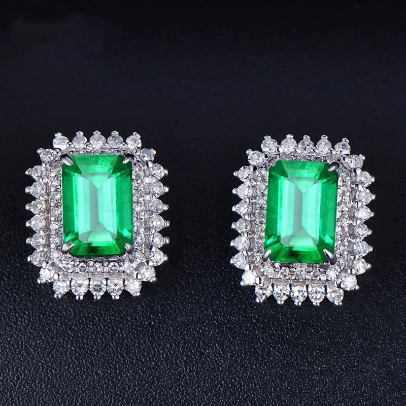 European Woman Party Birthday Wedding Rectangle Zircon Stud Earrings