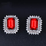 European Woman Party Birthday Wedding Rectangle Zircon Stud Earrings