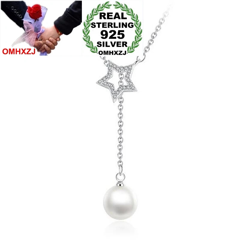 Pentagram Pearl Necklace 925 Silver Chain Pendant NK22