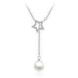 Pentagram Pearl Necklace 925 Silver Chain Pendant NK22