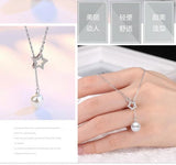 Pentagram Pearl Necklace 925 Silver Chain Pendant NK22