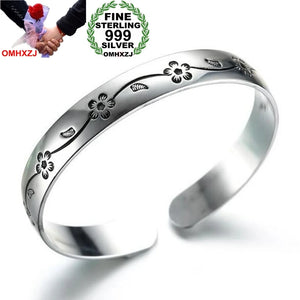 Ethnic Retro Plum Flower 999 Silver Thai Bangle SZ78