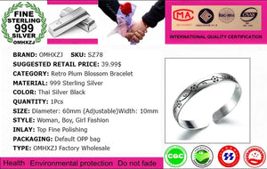 Ethnic Retro Plum Flower 999 Silver Thai Bangle SZ78