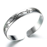 Plum Flower 999 Sterling Silver Thai Silver Bracelet Bangle Open Adjustable SZ78