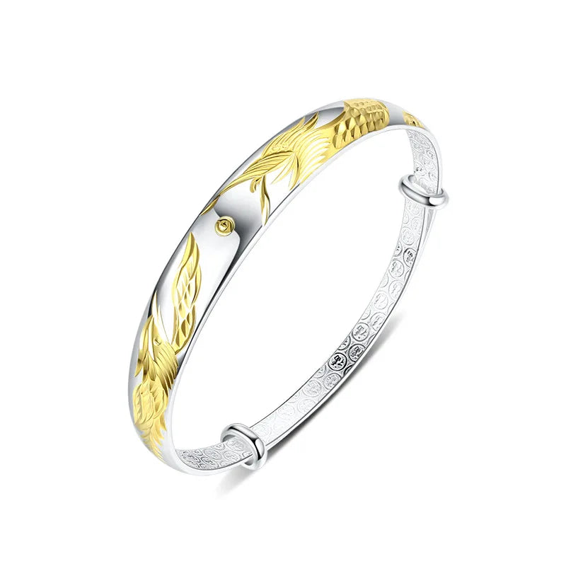 Vintage Dragon Phoenix 999 Silver Bangle BA123
