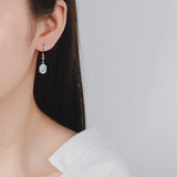 European Oval Opal Tai Silver Drop Earrings
