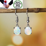 European Oval Opal Tai Silver Drop Earrings