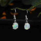 European Oval Opal Tai Silver Drop Earrings