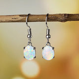 European Oval Opal Tai Silver Drop Earrings
