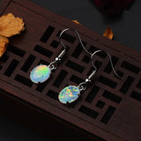 European Oval Opal Tai Silver Drop Earrings