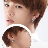 European Man Party Wedding Gift Cross Silver Hoop Earrings