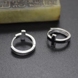 European Man Party Wedding Gift Cross Silver Hoop Earrings