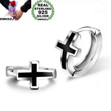 European Man Party Wedding Gift Cross Silver Hoop Earrings
