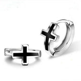 European Man Party Wedding Gift Cross Silver Hoop Earrings