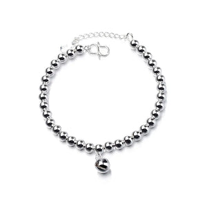 European Woman Vintage Beads Bell 925 Sterling Silver Bracelet