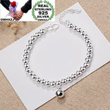 European Woman Vintage Beads Bell 925 Sterling Silver Bracelet
