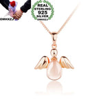 European Woman Party Angel Wing Rose Quartz S925 Silver Pendant Necklace