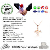 European Woman Party Angel Wing Rose Quartz S925 Silver Pendant Necklace